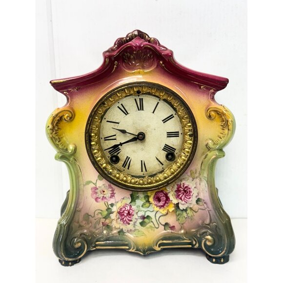 Antique Victorian Royal Bonn Germany Porcelain Mantle Clock - Picture 2 of 11